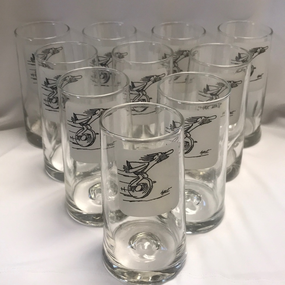 (10) Vintage MCM Johnny Hart BC Comics Caveman On A Roll Tumbler Glasses Barware